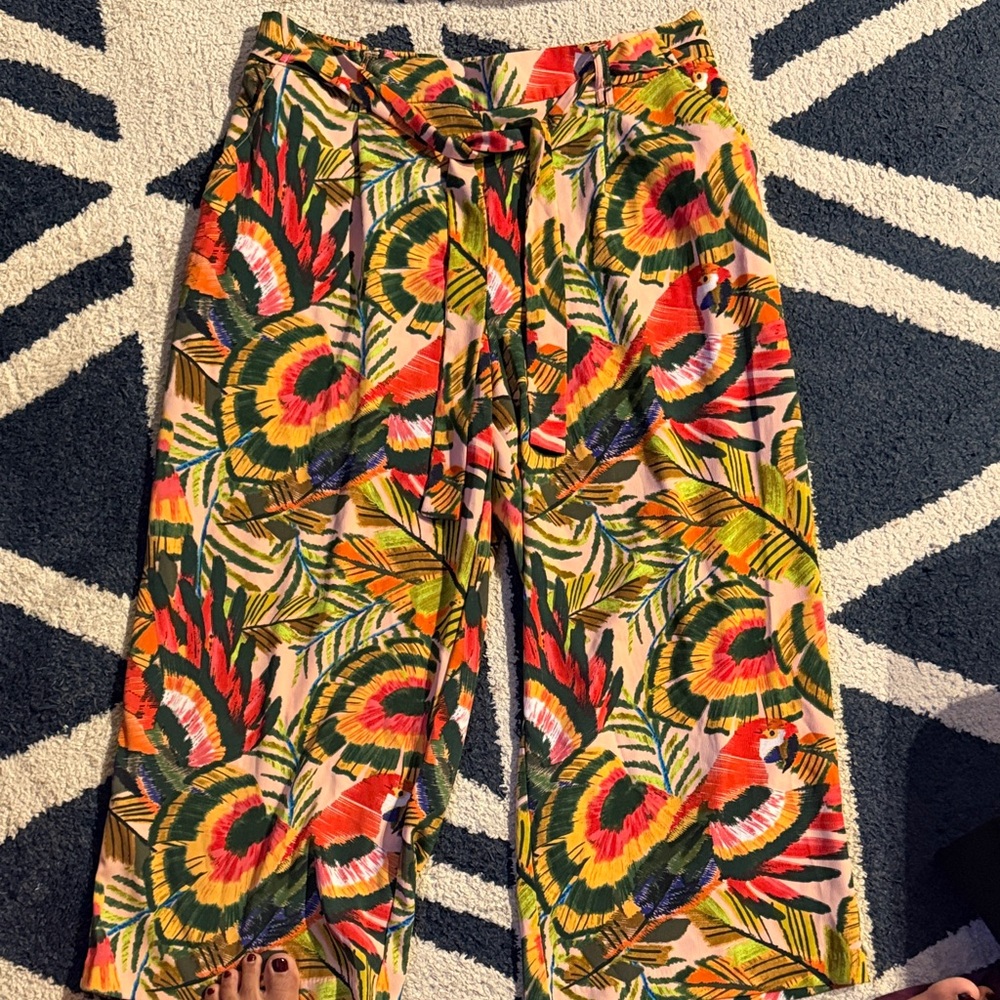 Tropical Print Wide Leg Pants
